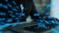 Digital Technology Transformation with Data Visualization and Business Analytics Overlaid on Laptop in Smart Office Royalty Free Stock Photo
