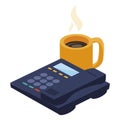 digital telephone office with coffee cup