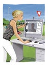 Digital telephony. Girl climbs a young man on a video connection from a stationary computer. Workplace office space against a
