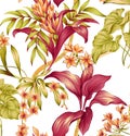 Digital textile design flowers and leaves for digital printing