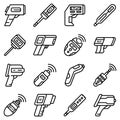 Digital thermometer icons set, outline style