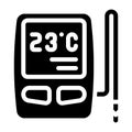 Digital thermometer with sensor glyph icon vector illustration