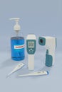 Digital thermometers and alcohol bottle