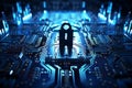 Digital threats are repelled by the dark blue glow of cybersecurity