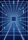 A digital, three-dimensional tunnel features a grid pattern of Royalty Free Stock Photo