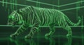 Digital Tiger Made of Binary Code, Green Matrix Background, Futuristic AI Royalty Free Stock Photo