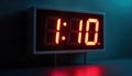 Digital timer with red display counts down from 10 seconds. Dark background creates urgency. Tech device shows countdown time.