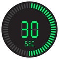 The digital timer 30 seconds. electronic stopwatch with a gradient dial starting vector icon, clock and watch, timer, countdown.