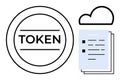 Digital Token with Cloud and Document Symbolizing Secure Data and Cloud-Based Blockchain Storage Royalty Free Stock Photo