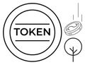 Digital token representation with coin drop and tree symbolizing finance, nature, and sustainability Royalty Free Stock Photo