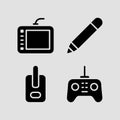 Digital tools and communication devices including a graphic tablet, pencil, and controllers Royalty Free Stock Photo