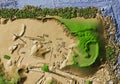 Digital topographic elevation model of a stockpiles of aggregates with steep walls