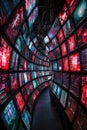 Digital Tornado, A tornado of data streams is wreaking havoc in a digital lab, with screens displaying distorted and corrupted