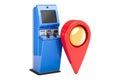 Digital touchscreen terminal with map pointer. 3D rendering Royalty Free Stock Photo