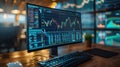 Digital Trading: Charts, Graphs & Crypto Analysis on PC Screen for Online Investment Data & Financial Technology Background