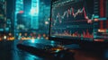 Digital Trading: Charts, Graphs & Crypto Analysis on PC Screen for Online Investment Data & Financial Technology Background