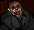 Digital traditional painting of a strange smiling man creepy horror illustration