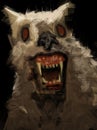 Digital traditional painting of a werewolf concept art creature showing its teeth illustration