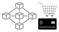Digital Transactions Network with Blockchain and Shopping Elements Royalty Free Stock Photo