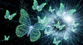 Digital Transformation Binary Code Butterflies Flying in Futuristic Cyber Space Royalty Free Stock Photo