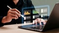 Digital Transformation and Business Growth Strategy Using Technology Laptop with Interactive Data Analysis for Modern Workplace Royalty Free Stock Photo