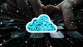 Digital Transformation: Cloud Computing Concept with Abstract Data Visualization Emerging from Keyboard Interaction and Royalty Free Stock Photo