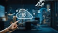 Digital Transformation Concept with Cloud Computing, Robotic Hand, and Data Flow Representations in Modern Office Royalty Free Stock Photo