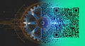 Digital transformation concept featuring a gear and qr code against a split background Royalty Free Stock Photo