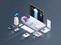Digital Transformation Futuristic Technology Data Analysis Cloud Computing Isometric Setup Royalty Free Stock Photo