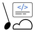Coding and Cloud Computing Concepts with Programming Symbol and Cloud Icon Royalty Free Stock Photo