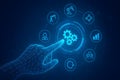Digital transformation workflow with polygon hand activating process automation gears Royalty Free Stock Photo