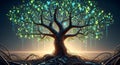 Digital Tree of Life with Binary Code Leaves and Circuitry Roots, Future Technology Royalty Free Stock Photo