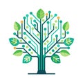 Digital Tree Stock Image Featuring Circuit Board Branches and Green Leaves on White Royalty Free Stock Photo