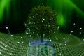 A digital tree surrounded by glowing particles, representing nature and technology in harmony. 3d rendering