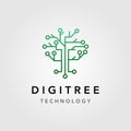 Digital tree technology electric circuit logo vector design