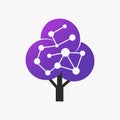 Digital tree vector logo. Abstract brain, technology, plant, neurobiology, education, network logotype template. Sapling icon