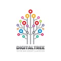 Digital tree - vector logo sign template concept illustration in flat style. Computer network technology sign. Electronic design.