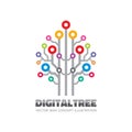 Digital tree - vector logo sign template concept illustration in flat style. Computer network technology sign. Electronic design.