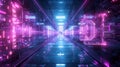 Digital tunnel in cyberspace or futuristic data center, abstract background. Perspective view of tech space with neon cyber Royalty Free Stock Photo