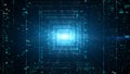 Digital tunnel of cyberspace with particles and Digital data, Technology network connections background concept
