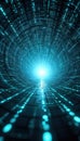Digital tunnel with data flow representing computer technology. Matrix of binary code, cyber world, big data, information Royalty Free Stock Photo