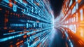 Digital tunnel of fast-moving numerical data. Virtual network world exploration. Visual representation of VNPT IP address. Royalty Free Stock Photo