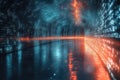 Digital tunnel with flowing data patterns and glowing lights at night Royalty Free Stock Photo