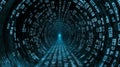 Digital Tunnel, Futuristic Data Stream Binary Code Visualization, Abstract Technology Background
