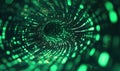 Digital tunnel with glowing green binary code and abstract patterns Royalty Free Stock Photo