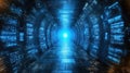 Digital tunnel, glowing light, data stream, futuristic pathway, technology concept