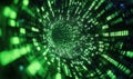 Digital tunnel of green binary code representing data flow and technology concepts Royalty Free Stock Photo
