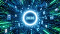 Digital Tunnel to 2026: Futuristic Technology and Data Flow Royalty Free Stock Photo