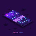 Digital Twin Technology Isometric Background Royalty Free Stock Photo