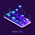 Digital Twin Technology Isometric Background Royalty Free Stock Photo